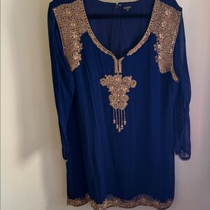 Elegant Blue and Gold Embroidered Women's Top
